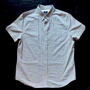 NWOT Ben Sherman Blue Fog Seersucker Stripe Short Sleeve Button Down Shirt XL